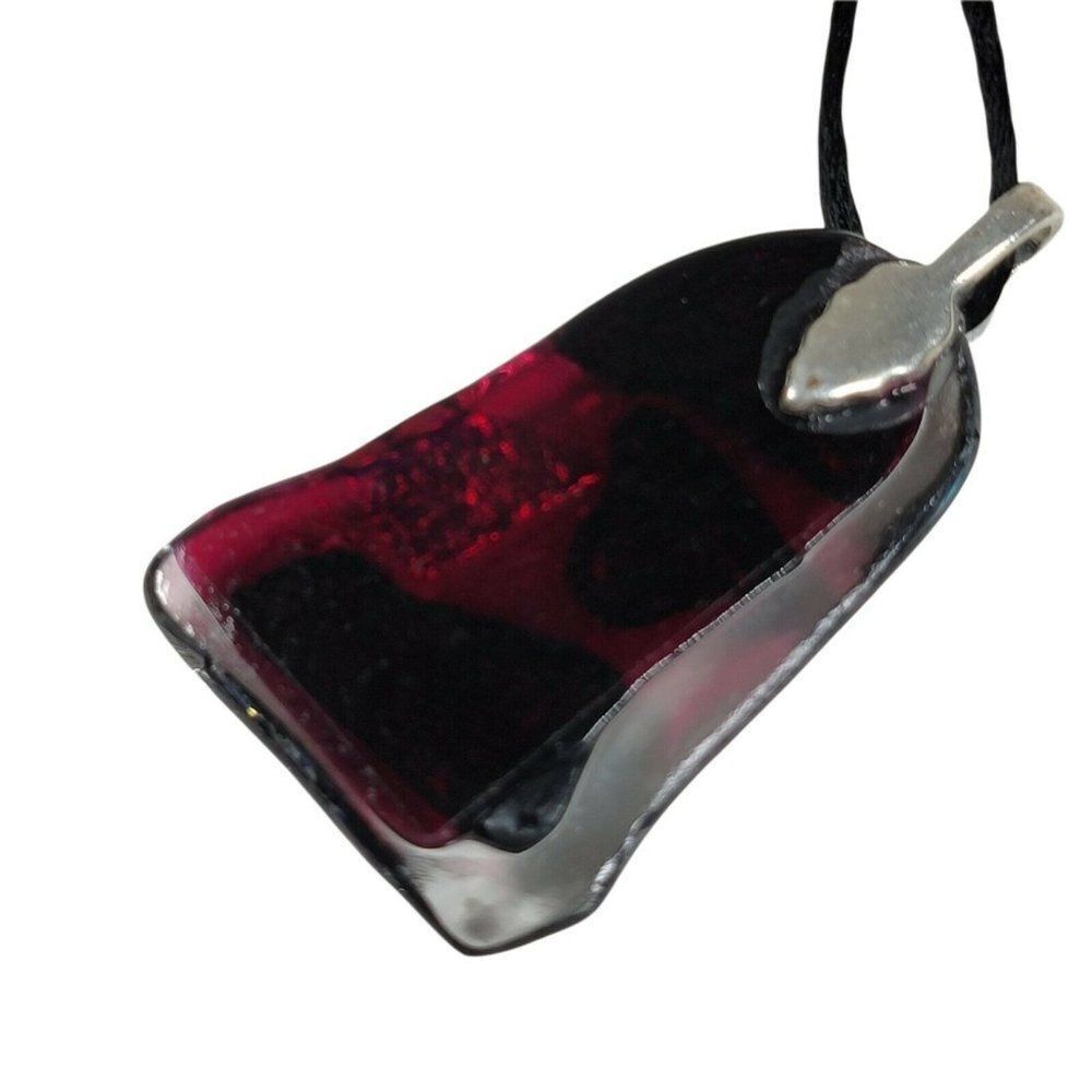 Purple Gold Flecks Abstract Geometrical Art Glass Pendant With Cord Necklace - Picture 3 of 4